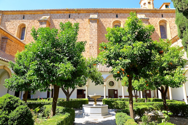 naranjos y fuentes de la cartuja de Granada